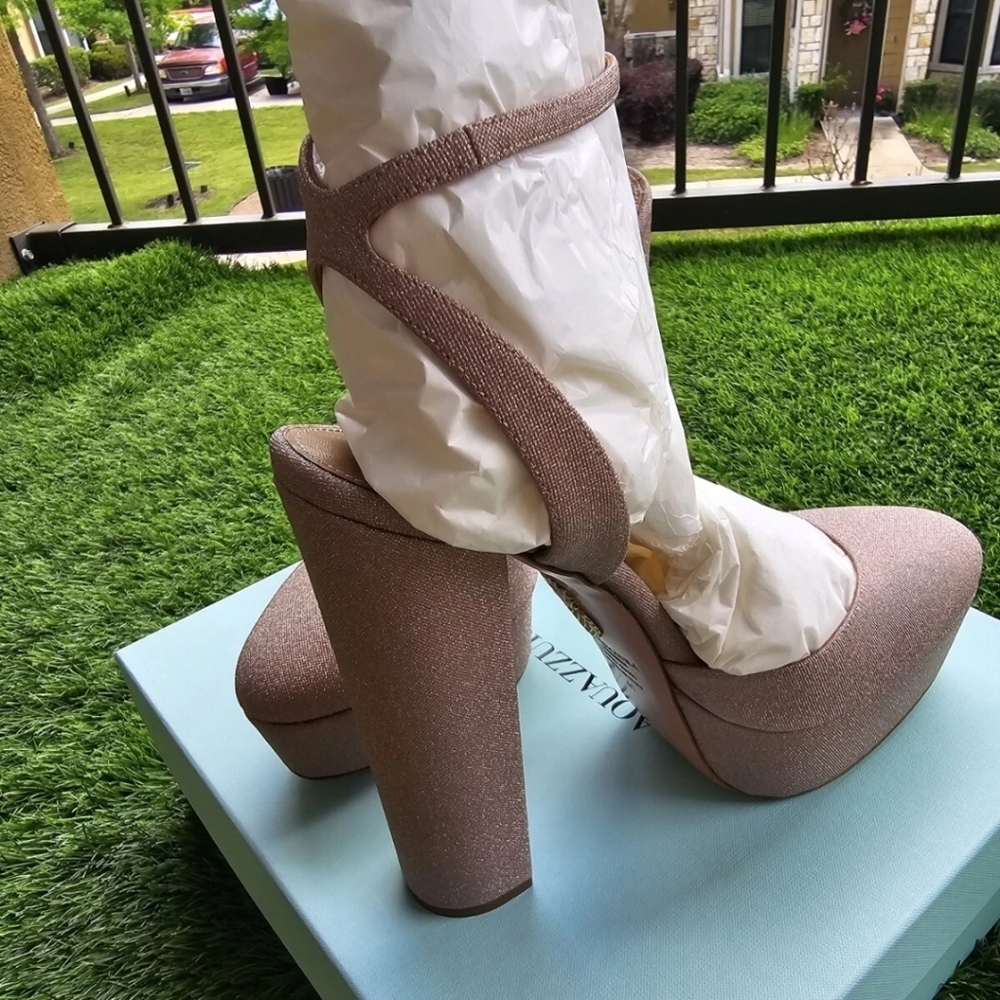 $950 Aquazzura Gold Pumps Sz 11 Women So High Plateau 140MM New Block Heel - Picture 3 of 9